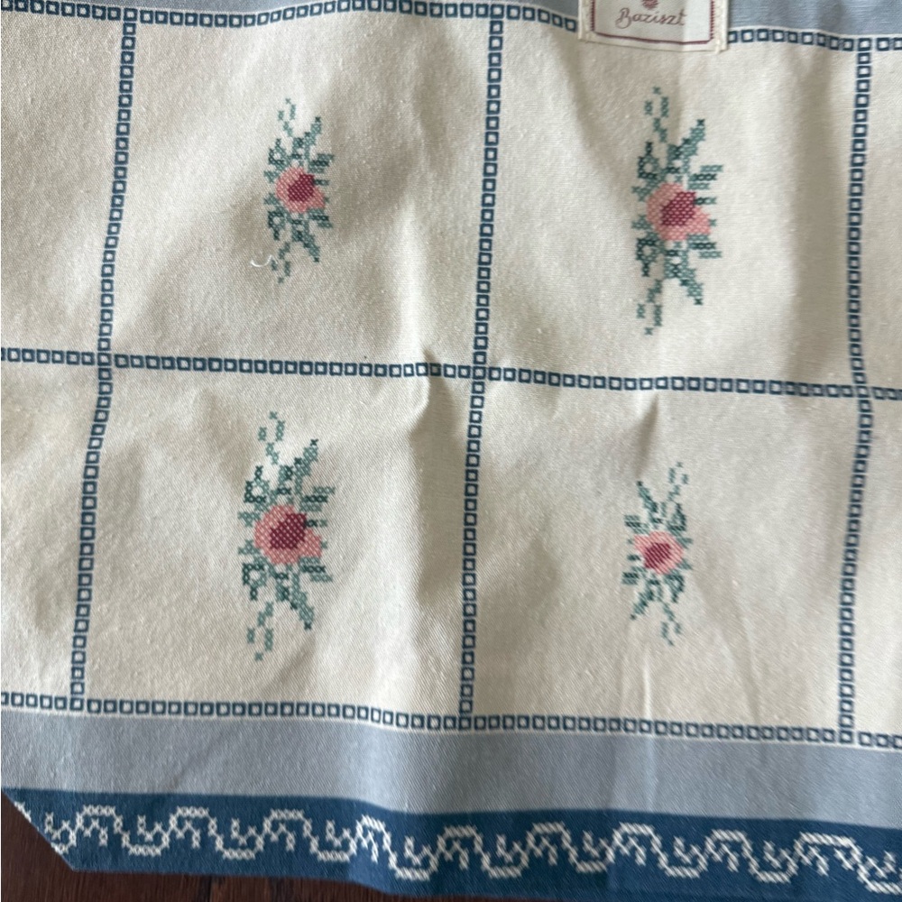 Vintage Floral Canvas Tote Bag in Cream and Blue Sezane Baziszt - Picture 4 of 5